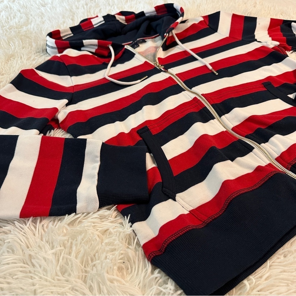 Tommy Hilfiger Red White Blue Stripe Zip Hoodie Classic Preppy Size Medium - Picture 11 of 16